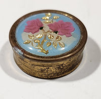 Vintage 1960s Micro Mosaic Floral Brass Pocket Trinket Pill Pocket Tin