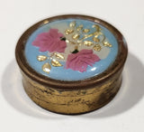 Vintage 1960s Micro Mosaic Floral Brass Pocket Trinket Pill Pocket Tin