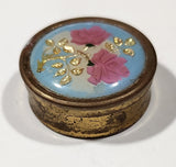 Vintage 1960s Micro Mosaic Floral Brass Pocket Trinket Pill Pocket Tin